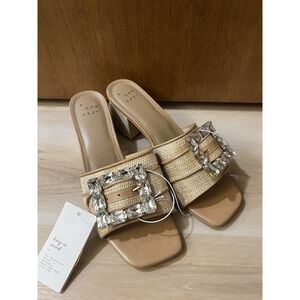 NWT Women's Kathleen Raffia Buckle Block Heels A‎ New Day Size 10 Rhinestone